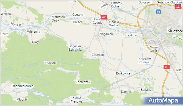 mapa Żabiniec gmina Kluczbork, Żabiniec gmina Kluczbork na mapie Targeo