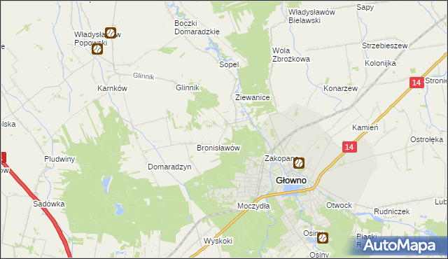 mapa Antoniew gmina Głowno, Antoniew gmina Głowno na mapie Targeo
