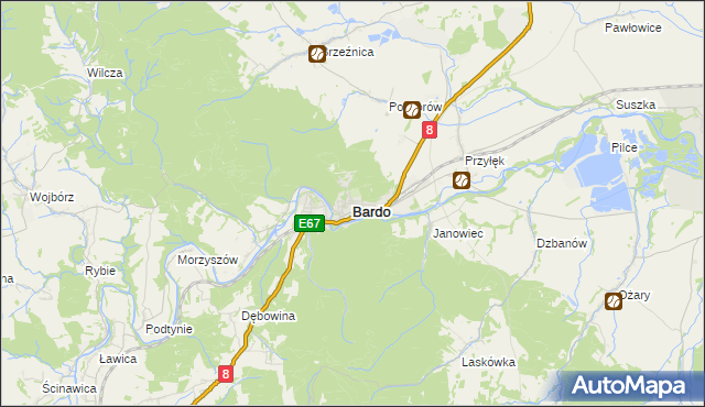 mapa Bardo powiat ząbkowicki, Bardo powiat ząbkowicki na mapie Targeo