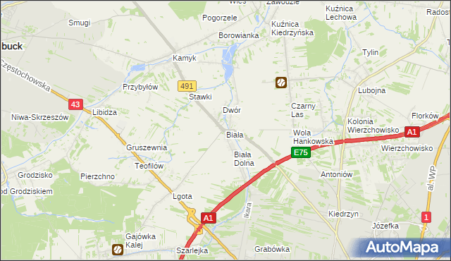 mapa Biała gmina Kłobuck, Biała gmina Kłobuck na mapie Targeo