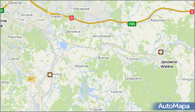 mapa Bobrów gmina Mysłakowice, Bobrów gmina Mysłakowice na mapie Targeo