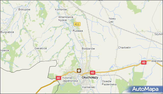 mapa Bodzanów gmina Głuchołazy, Bodzanów gmina Głuchołazy na mapie Targeo