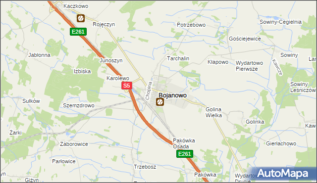 mapa Bojanowo powiat rawicki, Bojanowo powiat rawicki na mapie Targeo