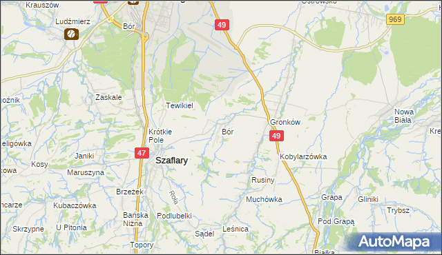 mapa Bór gmina Szaflary, Bór gmina Szaflary na mapie Targeo