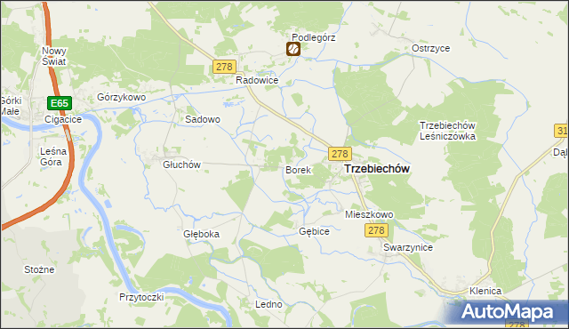 mapa Borek gmina Trzebiechów, Borek gmina Trzebiechów na mapie Targeo