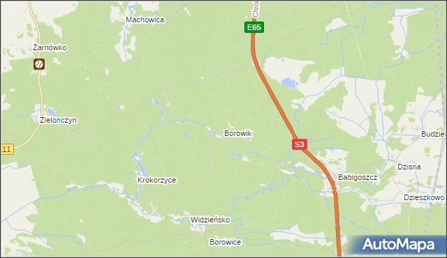 mapa Borowik gmina Przybiernów, Borowik gmina Przybiernów na mapie Targeo