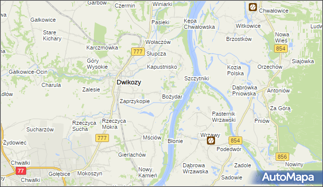 mapa Bożydar gmina Dwikozy, Bożydar gmina Dwikozy na mapie Targeo