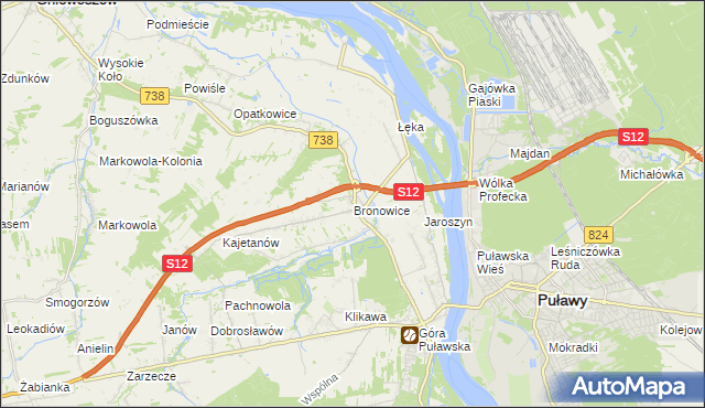 mapa Bronowice gmina Puławy, Bronowice gmina Puławy na mapie Targeo