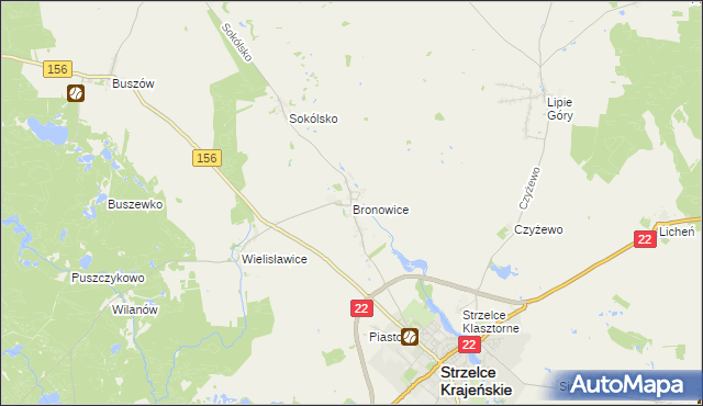 mapa Bronowice gmina Strzelce Krajeńskie, Bronowice gmina Strzelce Krajeńskie na mapie Targeo