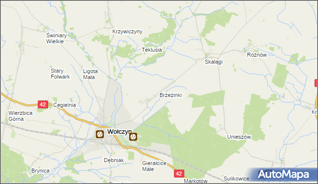 mapa Brzezinki gmina Wołczyn, Brzezinki gmina Wołczyn na mapie Targeo