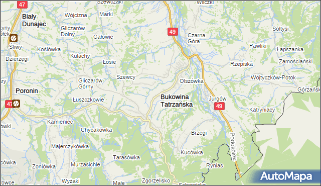 mapa Bukowina Tatrzańska, Bukowina Tatrzańska na mapie Targeo