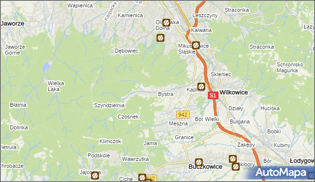 mapa Bystra gmina Wilkowice, Bystra gmina Wilkowice na mapie Targeo