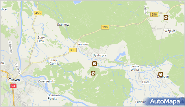 mapa Bystrzyca gmina Oława, Bystrzyca gmina Oława na mapie Targeo