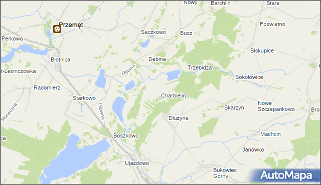 mapa Charbielin gmina Włoszakowice, Charbielin gmina Włoszakowice na mapie Targeo