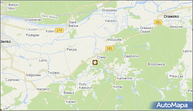 mapa Chełst gmina Drawsko, Chełst gmina Drawsko na mapie Targeo