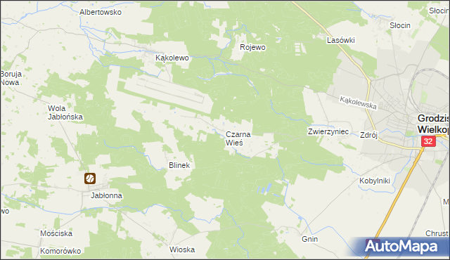 mapa Czarna Wieś gmina Grodzisk Wielkopolski, Czarna Wieś gmina Grodzisk Wielkopolski na mapie Targeo