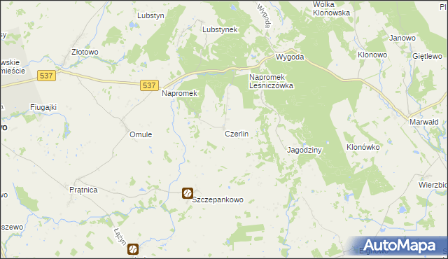 mapa Czerlin gmina Lubawa, Czerlin gmina Lubawa na mapie Targeo