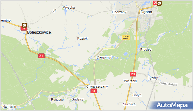 mapa Dargomyśl gmina Dębno, Dargomyśl gmina Dębno na mapie Targeo