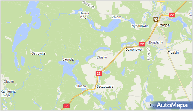 mapa Dłusko gmina Człopa, Dłusko gmina Człopa na mapie Targeo