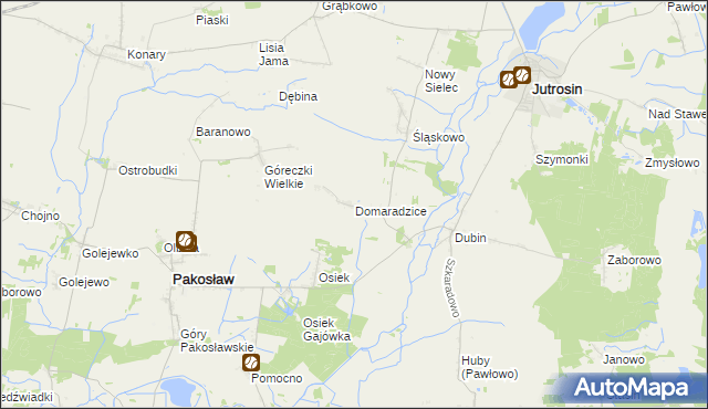 mapa Domaradzice gmina Jutrosin, Domaradzice gmina Jutrosin na mapie Targeo