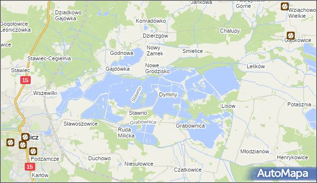 mapa Dyminy gmina Milicz, Dyminy gmina Milicz na mapie Targeo