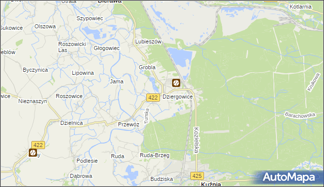 mapa Dziergowice, Dziergowice na mapie Targeo