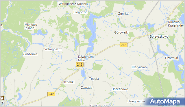 mapa Dźwierszno Wielkie, Dźwierszno Wielkie na mapie Targeo