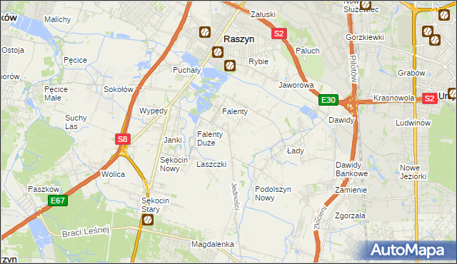 mapa Falenty Nowe, Falenty Nowe na mapie Targeo