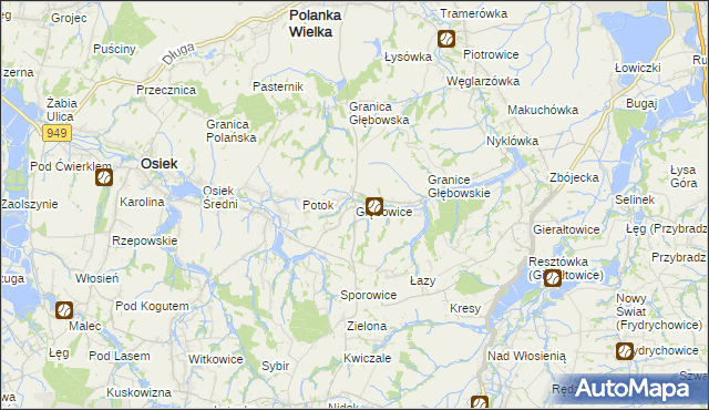 mapa Głębowice gmina Osiek, Głębowice gmina Osiek na mapie Targeo