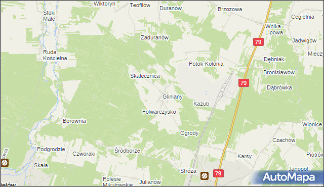 mapa Gliniany gmina Ożarów, Gliniany gmina Ożarów na mapie Targeo