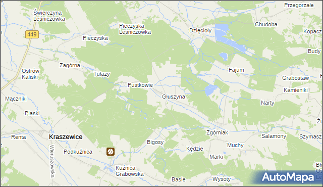 mapa Głuszyna gmina Kraszewice, Głuszyna gmina Kraszewice na mapie Targeo