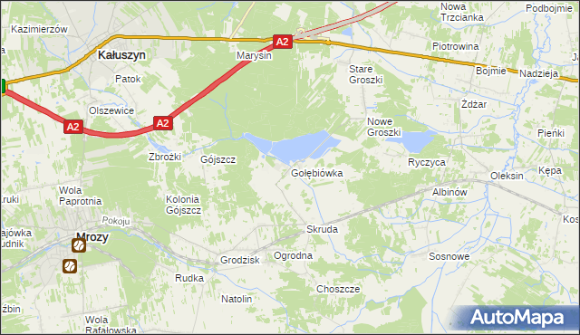 mapa Gołębiówka gmina Kałuszyn, Gołębiówka gmina Kałuszyn na mapie Targeo