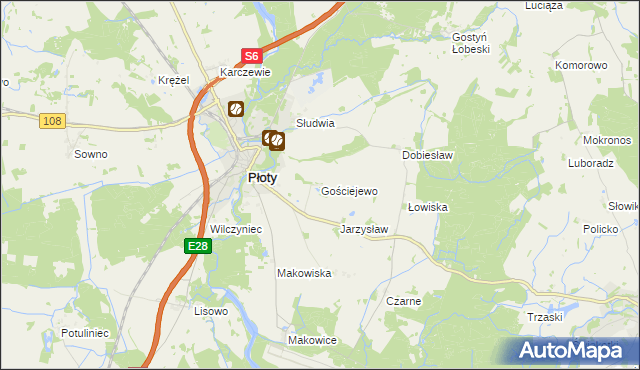 mapa Gościejewo gmina Płoty, Gościejewo gmina Płoty na mapie Targeo