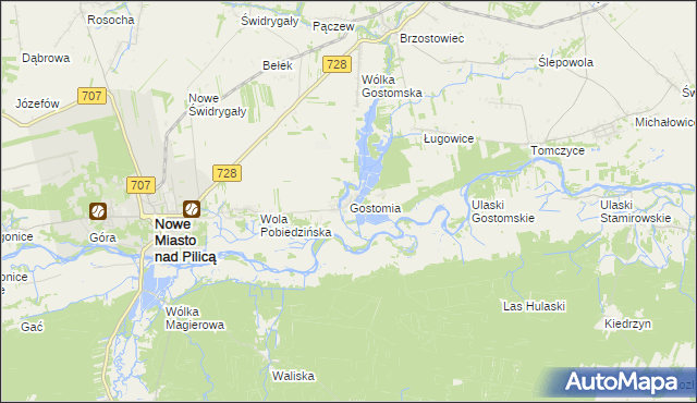 mapa Gostomia gmina Nowe Miasto nad Pilicą, Gostomia gmina Nowe Miasto nad Pilicą na mapie Targeo