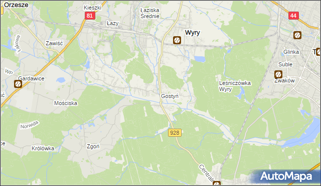 mapa Gostyń gmina Wyry, Gostyń gmina Wyry na mapie Targeo