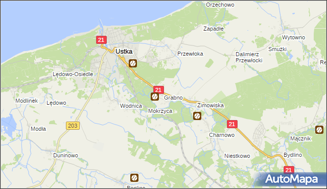 mapa Grabno gmina Ustka, Grabno gmina Ustka na mapie Targeo