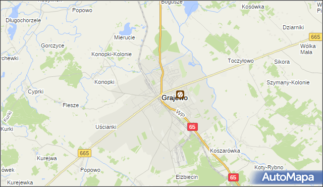 mapa Grajewo, Grajewo na mapie Targeo