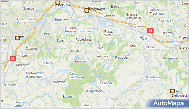 mapa Harklowa gmina Skołyszyn, Harklowa gmina Skołyszyn na mapie Targeo