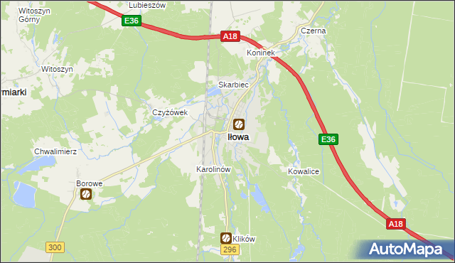 mapa Iłowa powiat żagański, Iłowa powiat żagański na mapie Targeo