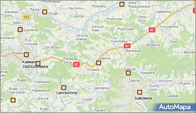 mapa Izdebnik gmina Lanckorona, Izdebnik gmina Lanckorona na mapie Targeo