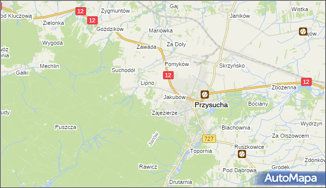 mapa Jakubów gmina Przysucha, Jakubów gmina Przysucha na mapie Targeo
