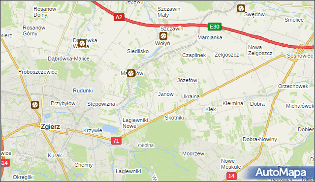 mapa Janów gmina Zgierz, Janów gmina Zgierz na mapie Targeo