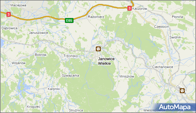 mapa Janowice Wielkie, Janowice Wielkie na mapie Targeo