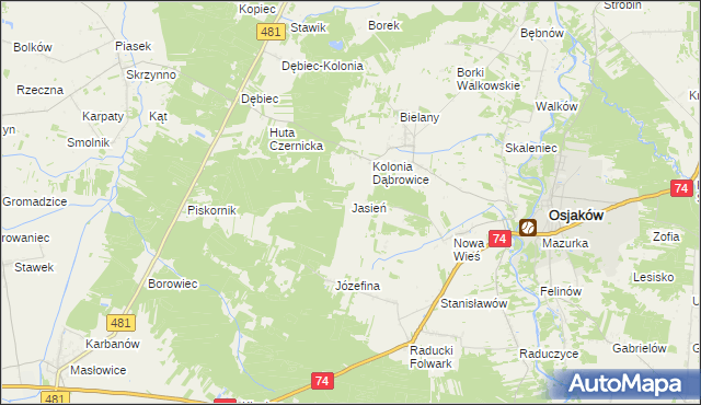 mapa Jasień gmina Osjaków, Jasień gmina Osjaków na mapie Targeo