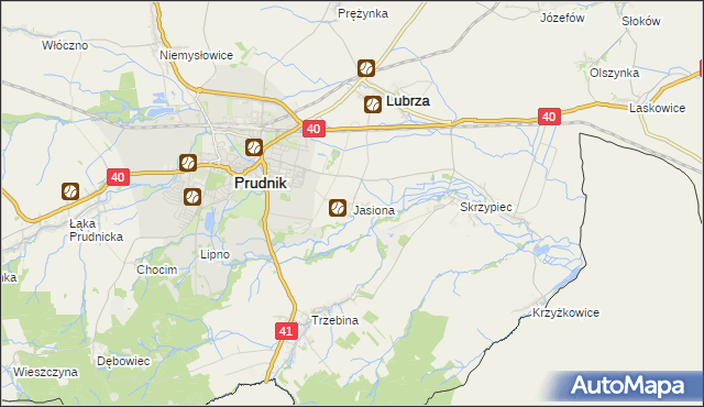 mapa Jasiona gmina Lubrza, Jasiona gmina Lubrza na mapie Targeo