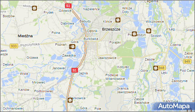 mapa Jawiszowice, Jawiszowice na mapie Targeo