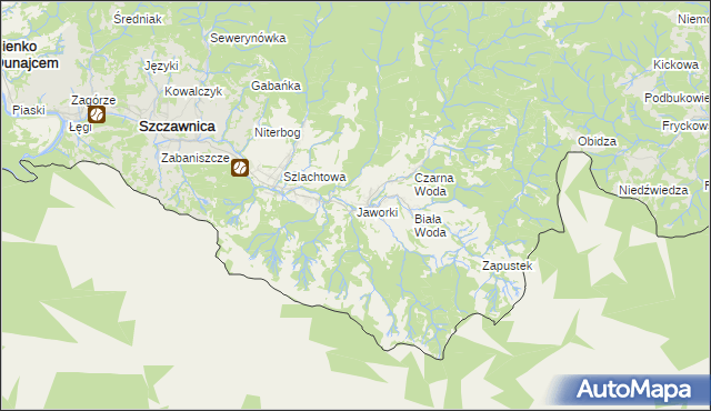 mapa Jaworki gmina Szczawnica, Jaworki gmina Szczawnica na mapie Targeo