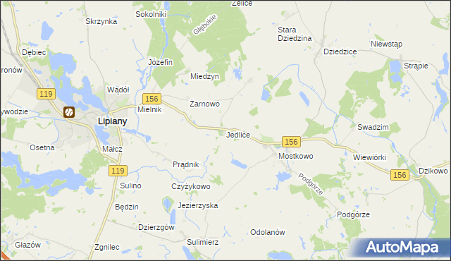 mapa Jedlice gmina Lipiany, Jedlice gmina Lipiany na mapie Targeo