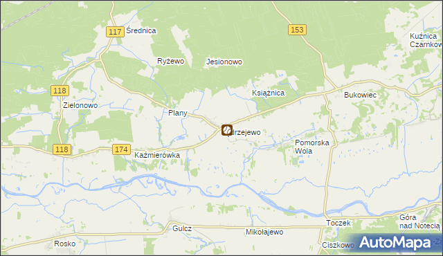 mapa Jędrzejewo gmina Czarnków, Jędrzejewo gmina Czarnków na mapie Targeo
