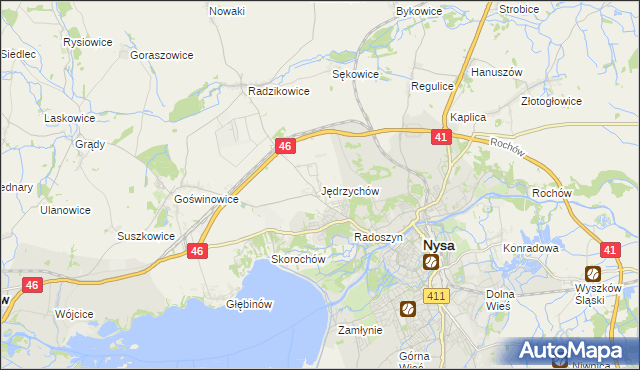 mapa Jędrzychów gmina Nysa, Jędrzychów gmina Nysa na mapie Targeo